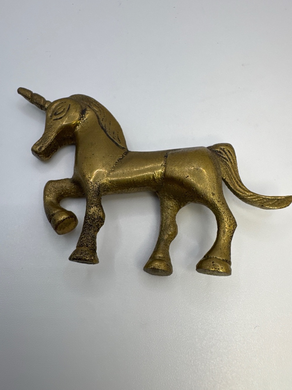 Vintage Brass Unicorn Figurine Small Solid Brass Mythical Horse Decor 2 Inches